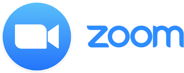 Blue and white logo for the video call software company Zoom